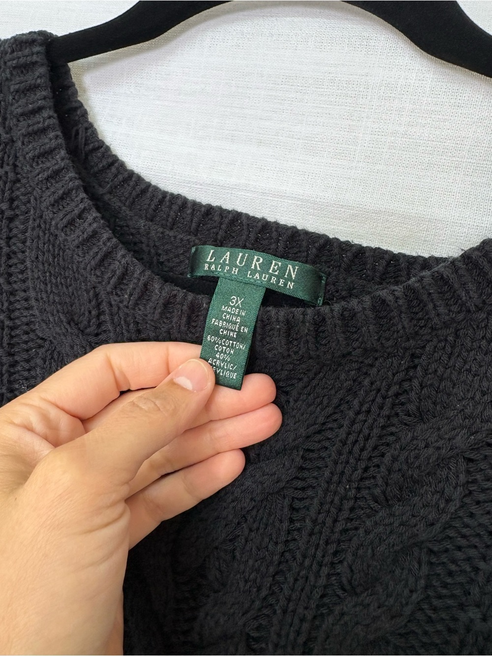 Ralph Lauren Black Cable-Knit Crewneck Sweater - Picture 2 of 4